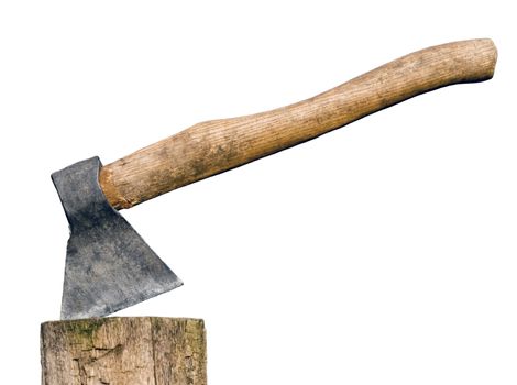 axe in a wooden stump - log, isolated from the background