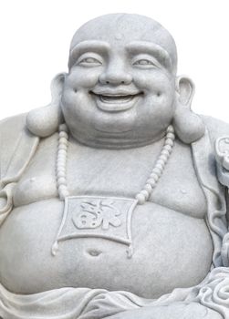 Smiling head Buddha, Oriental ceramic figurine netsuke isolated on white background