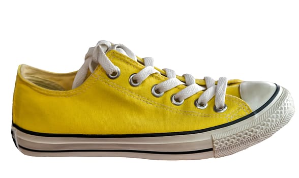 isolated on white background yellow sneakers fashion vintage style model running shoes