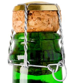 Cork from champagne bottle wine isolated on the white background