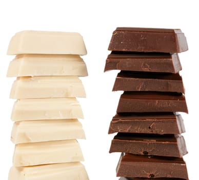 Stack of Black and White Chocolate isolated on white background