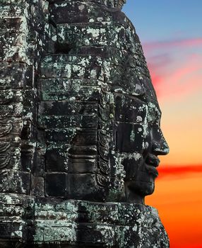 Smiling Stone Face in Prasat Bayon temple Siem Reap, Cambodia