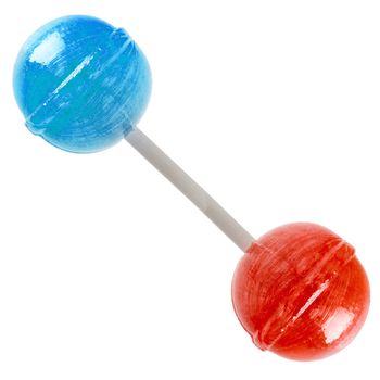 red and blue mint lollipop isolated on white background