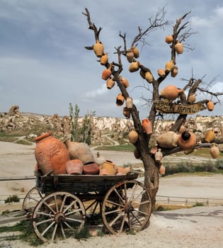 Old Cart ceramic jugs in Cappadocia, Turkey