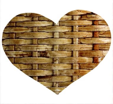 Wood, Decorative heart wooden braided straw isolated on white background