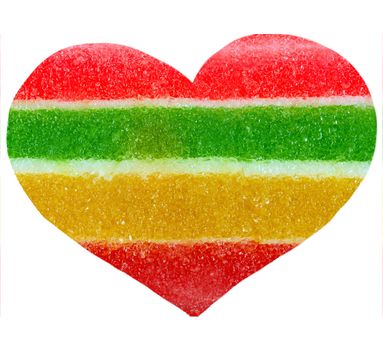 Decorative heart jelly sugar candies isolated on white background