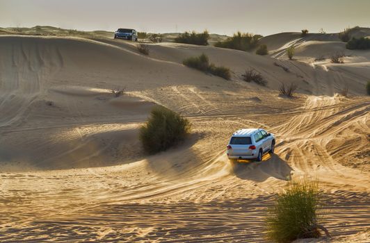 Safari rally off-road car 4x4 adventure driving in the desert sand dune