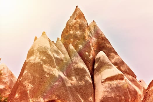 Volcanic rock formations in Cappadocia, Anatolia, Turkey. Goreme national park.