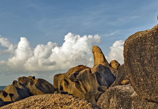 Grandmother and Grandfather Rocks in Lamai Beach, Koh Samui, Thailand, Hin Ta and Hin Yai rock formations most popular.