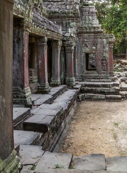 Ruins of Angkor Wat, part of Khmer temple complex, Asia. Siem Reap, Cambodia. Ancient Khmer architecture in jungle.