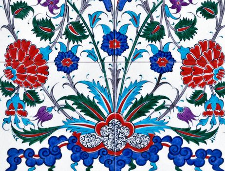 Floral pattern on turkish tiles Mosque in Turkey, Ceramics decor flower tile mosaic decoration
