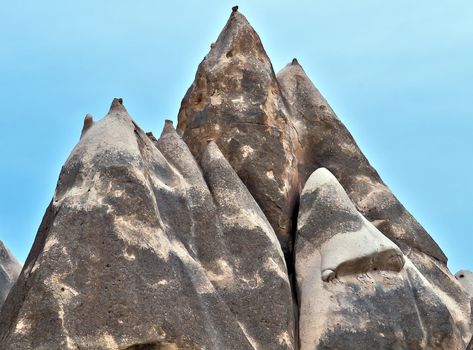 Volcanic rock formations in Cappadocia, Anatolia, Turkey. Goreme national park.