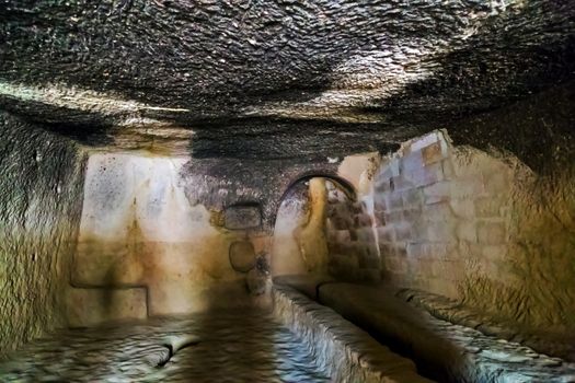 room in cave houses of Cappadocia and Goreme National Park. Urgup, Goreme, Guzelyurt and Uchisar. Turkey.