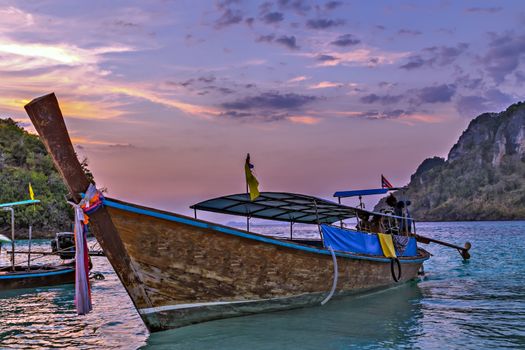 Long Tail Boat Seascape Beautiful Asian Beach Seaside, Thailand Landscape