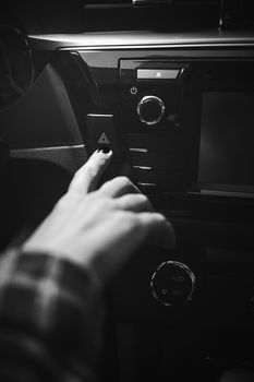 Closeup photo of car control panel, closeup photo