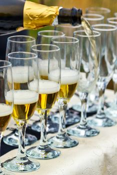 Sparkling Bottle Champagne glass with more glasses, Celebration concept