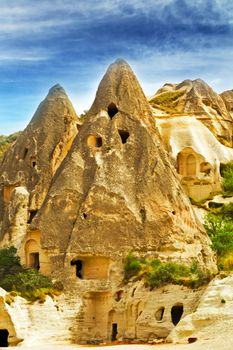 valley at Cappadocia, Turkey. Volcanic mountains in Goreme national park