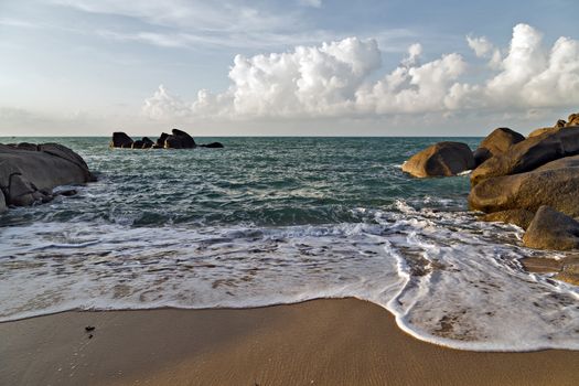Grandmother and Grandfather Rocks in Lamai Beach, Koh Samui, Thailand, Hin Ta and Hin Yai rock formations most popular.