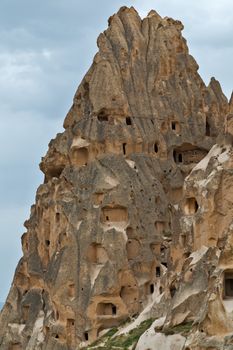 castle in rock formation. Cappadocia. Nevsehir Province. Turkey