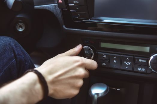 Closeup photo of car control panel, closeup photo