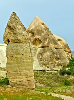 Rock volcanic formations Stone columns, mountain Love valley landscape, Turkey, Cappadocia. Goreme national park.