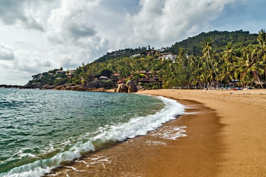 Tropical beach with sand, summer holiday background Koh Samui, Thailand.