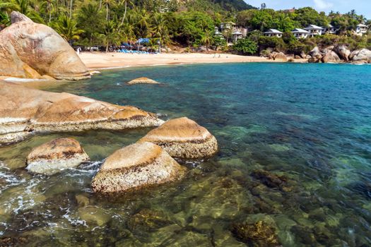 Tropical rock beach and sea summer nature landscape
