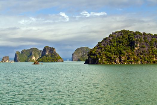 Ha Long bay islands Halong mountains in South China Sea, Vietnam. UNESCO World Heritage Site Asia. Indochina Discovery.