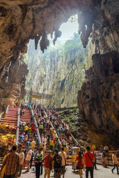 Kuala Lumpur, Malaysia - FEB. 20: A view of people is picture ahead Thaipusam celebration at Batu Cave temple