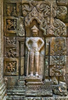 Dancing Apsara Decoration Stone Carving on the wall of Angkor wat, Seam Reap, Cambodia - Cambodian, gods, idol ,statue, angkor,