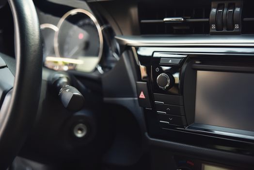 Closeup photo of car control panel, closeup photo