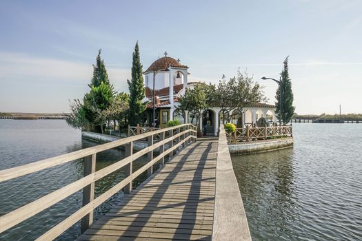 Saint Nicholas Monastery located on island in Porto Lagos, East Macedonia in Greece