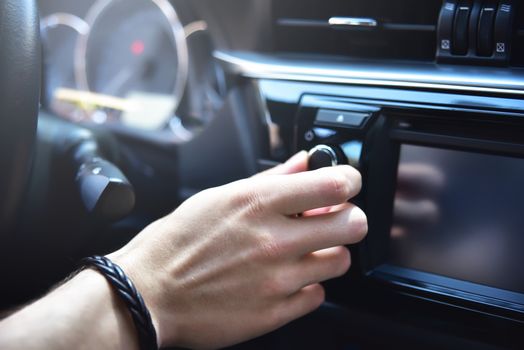 Closeup photo of car control panel, closeup photo