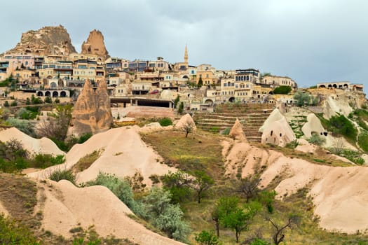 mountain landscape in Cappadocia, Goreme National Park, Turkey. Travel background