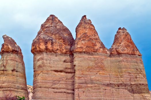 Goreme National Park and the Rock Sites of Cappadocia, Anatolia, Turkey. Volcanic mountain landscape. Travel background