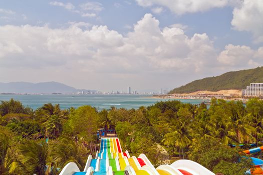 The Multi Slide banana mat slides at Vinpearl Water Park, Hon Tre Island, Nha Trang, Vietnam