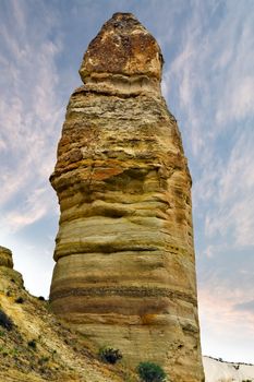 Rock volcanic formations Stone columns, mountain Love valley landscape, Turkey, Cappadocia. Goreme national park.
