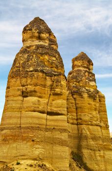 valley at Cappadocia, Turkey. Volcanic mountains in Goreme national park