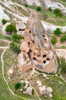 Rock formations in Cappadocia, Anatolia, Turkey. Goreme national park.