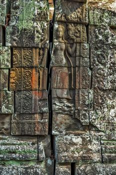 Dancing Apsara Decoration Stone Carving on the wall of Angkor wat, Seam Reap, Cambodia