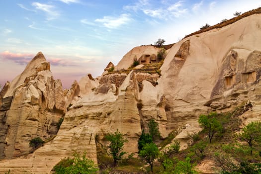 Volcanic landscape rock formations in Cappadocia, Anatolia, Turkey.