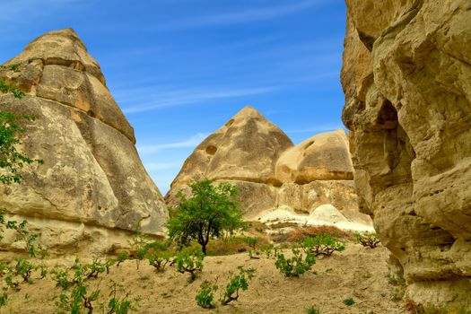 Goreme National Park and the Rock Sites of Cappadocia, Anatolia, Turkey. Volcanic mountain landscape.