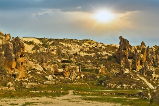 cave houses of Cappadocia and Goreme National Park. Urgup, Goreme, Guzelyurt and Uchisar. Turkey.