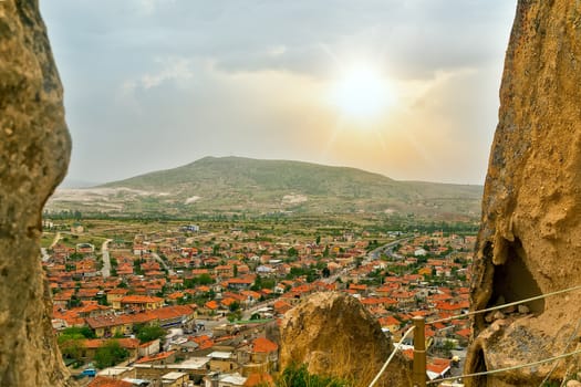 sun Cappadocia mountain rock scenery, Anatolia, Turkey. Travel background