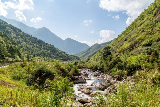 mountain river, Summer landscape in the mountains. country road at the european alps
