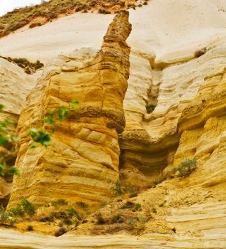 Love valley limestone sandstone of Cappadocia, Rocky mountain Landscape wall of stone striped, Turkey