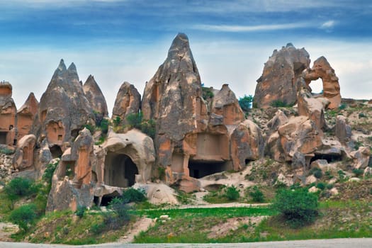 Rock formations in Cappadocia, Anatolia, Turkey. Goreme national park.
