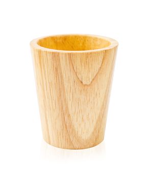 wooden mug for water isolated on white background, Save clipping path.