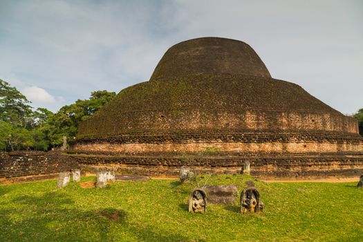 Ancient ruins part of Polonnaruwa remains as the royal ancient city of the capital city by Kingdom of Polonnaruwa of Ceylon, Sri Lanka. World Heritage Convention, UNESCO