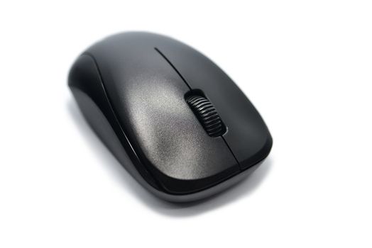 black wireless computer mouse top view isolated on white background